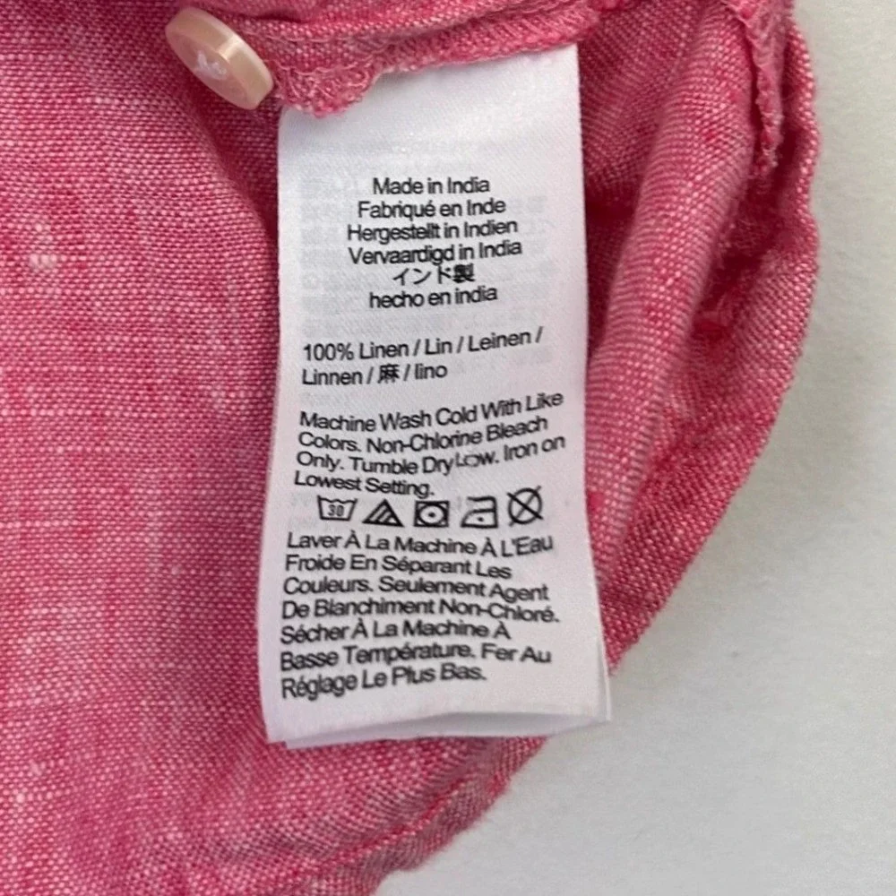 J. Crew Pink Linen Puff Sleeve Top Women's 4 Tie Back Beach Resort